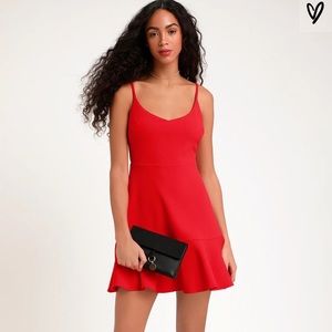 Lulu’s Stylize Red Flounce Hem Mini Dress sz Large